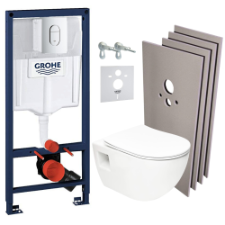 Grohe Pack WC Bâti-support Rapid SL + WC SAT sans bride + Abattant SoftClose + Plaque chrome + Set d'habillage (ARENAPROJECTSB)