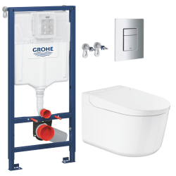 Grohe Pack WC Bâti-support RAPID SL + WC lavant suspendu Sensia Alpine + Plaque chrome (RSLSENSIA1)