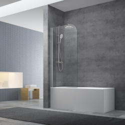 Swiss Aqua Technologies Pare-baignoire avec un panneau pivotant en verre, 150x75cm, Chrome (SATVZUNIKCRT75)
