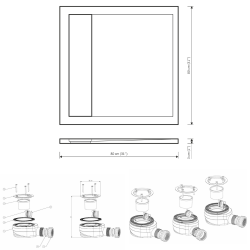  Alda Receveur de douche 80x80cm +  Siphon Eslim90. Pierre de synthèse, gris mat (ALD15-8080G-S)
