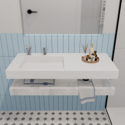 Ultra plan vasque collectif autoportant 1200 x 520 x 100 mm, en Solid Surface, PMR, blanc mat (ULTRA-1200)