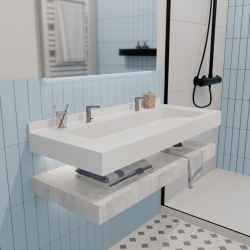 Ultra plan vasque collectif autoportant 1200 x 520 x 100 mm, en Solid Surface, PMR, blanc mat (ULTRA-1200)