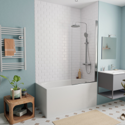 Jika (Groupe Roca) 130x70 cm Ensemble baignoire Riga universelle + Pare baignoire pivotant chrome + pieds (3403-SETP)