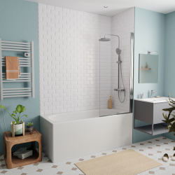 Jika (Groupe Roca) 160x70 cm Ensemble baignoire Riga universelle + Pare baignoire pivotant chrome + pieds (3406-SETP)