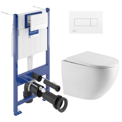 Villeroy & Boch Pack WC Bâti-support Villeroy & Boch + WC sans bride SAT + Plaque de déclenchement double, Blanche (ViConnectFusionTQ-2)