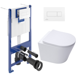 Villeroy & Boch Pack WC Bâti-support Villeroy & Boch + WC SAT sans bride et fixations invisibles + Plaque blanche (ViConnectInfinitio-2-DE)