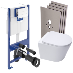 Swiss Aqua Technologies Pack WC bâti-support Villeroy & Boch + WC Infinitio rimless + Abattant softclose + Plaque blanche + Set d'habillage