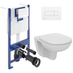 Pack WC bâti-support + Cuvette Bau sans bride + Abattant + Plaque blanche (ViConnectBauClassic-2)
