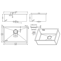  Timeless Évier de cuisine sous plan inox 304, 1 bac, 68x45x21 cm, Cuivre brossé PVD