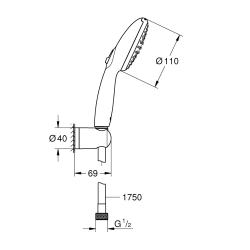  Vitalio Start 110 Set de douche avec support mural + Douchette 2 jets, noir mat (G279502431)
