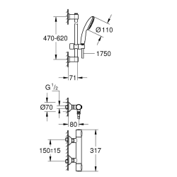  Precision Flow Set de douche avec mitigeur thermostatique + Douchette + Barre 60 cm, chrome (G34800001)