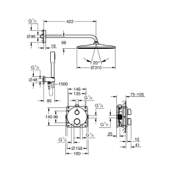  Precision Set de douche encastrée avec mitigeur thermostatique + Douche de tête + Douchette, chrome (G34880000)