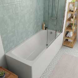 Kaldewei 180x80 cm Ensemble baignoire Saniform universelle + Pare baignoire pliable, 2 volets chrome + pieds (KW3751-SETP2)