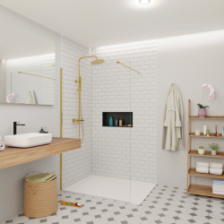 Swiss Aqua Technologies Walk-in 110x200cm Paroi en verre Crystal Glass® 8 mm anticalcaire, avec bras et profilés or (SATBWI110PRZ)