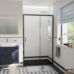 Ceramia PURA Porte de douche 120x195cm coulissante anticalcaire avec profilés Noir mat (CERAHP120B)