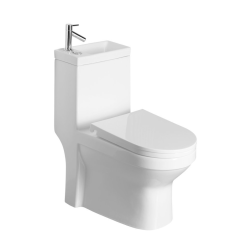 SAPHO Hygie WC à poser gain de place avec lave-mains intégré, Abattant soft close, blanc (PB104)