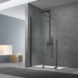 X-MOTION 120x200cm Paroi en verre coulissante Crystal Glass® 8 mm anticalcaire, avec bras et profilés Noir mat (SATBWIXM120C)