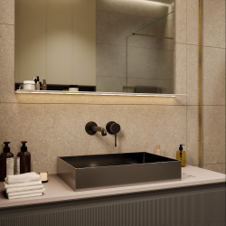 Ceramia Timeless Vasque à poser en Acier inoxydable 304, 55x38x11cm sans trop-plein + Bonde, Gun Métal brossé PVD