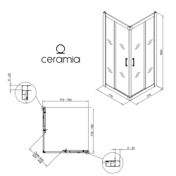 CASCADA Porte de douche 80x80x195cm coulissante anticalcaire avec profilés chrome brillant (CERAHC8080C)
