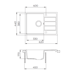 Swiss Aqua Technologies 62x44 cm évier avec égouttoir réversible en Granite, à encastrer, jasmin (SATSINKGE2J)