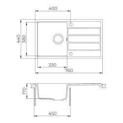 Swiss Aqua Technologies 76x44 cm évier avec égouttoir réversible en Granite, à encastrer, jasmin (SATSINKGE3J)