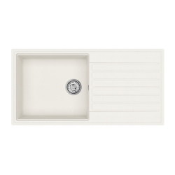 Swiss Aqua Technologies 100x50 cm évier avec égouttoir réversible en Granite, à encastrer, blanc (SATSINKGQK103W)