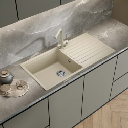 Swiss Aqua Technologies 100x50 cm évier avec égouttoir réversible en Granite, à encastrer, blanc (SATSINKGQK103W)