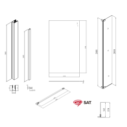 Walk-in 120x200cm Paroi et retour pivotant en verre Crystal Glass® 8 mm anticalcaire , avec bras et profilés noir mat