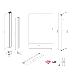 Walk-in 140x200cm Paroi et retour pivotant en verre Crystal Glass® 8 mm anticalcaire , avec bras et profilés noir mat
