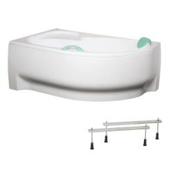 Siko 160x100 cm Fortuna Plus baignoire d'angle en acrylique, droite + tablier 160 cm + pieds, blanc (FO1600PPLUS-SET1)