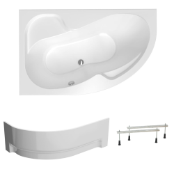 Siko 170x100 cm Laguna Fortuna Plus baignoire asymétrique en acrylique, gauche + tablier 170 cm + pieds, blanc (FO1700LPLUS-SET1)