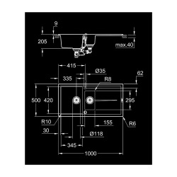 K400 évier composite avec égouttoir, noir (G31642AP0)