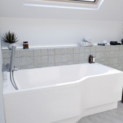 Laguna Fortuna Plus baignoire asymétrique en acrylique, 150x100 cm, gauche + tablier 150 cm + pieds, blanc (FO1500LPLUS-SET1)