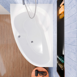 Laguna Fortuna Plus baignoire asymétrique en acrylique, 150x100 cm, gauche + tablier 150 cm + pieds, blanc (FO1500LPLUS-SET1)