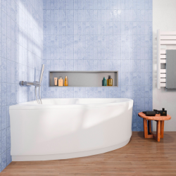 Laguna Fortuna Plus baignoire asymétrique en acrylique, 150x100 cm, gauche + tablier 150 cm + pieds, blanc (FO1500LPLUS-SET1)