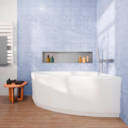 Laguna Fortuna Plus baignoire asymétrique en acrylique, 150x100 cm, gauche + tablier 150 cm + pieds, blanc (FO1500LPLUS-SET1)