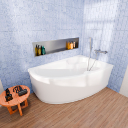 Laguna Fortuna Plus baignoire asymétrique en acrylique, 150x100 cm, gauche + tablier 150 cm + pieds, blanc (FO1500LPLUS-SET1)