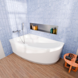 Laguna Fortuna Plus baignoire asymétrique en acrylique, 150x100 cm, gauche + tablier 150 cm + pieds, blanc (FO1500LPLUS-SET1)