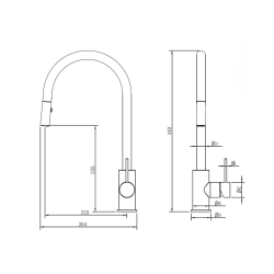  Aurum mitigeur évier à levier sur pied 44 cm avec douchette extractible 2 jets, métal brossé (SATBAUR286BGM)