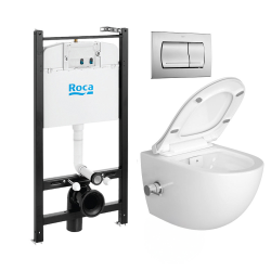 Pack Bâti-support Roca Active + WC sans bride et fixations invisibles + plaque chrome mat (RocaActiveSATrimless-2)