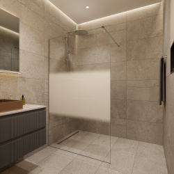 Walk-in 120x200cm, Verre semi poli Crystal Glass® 8 mm  anticalcaire, avec bras et profilés chrome brillant (SATBWI100MPPR)