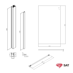 Walk-in 120x200cm, Verre semi poli Crystal Glass® 8 mm  anticalcaire, avec bras et profilés Noir mat (SATBWI120MPPRC)