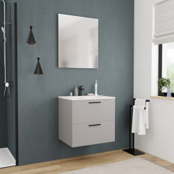  Set complet 60 cm : vasque blanc mat + meuble certifié FSC, gris perle (CERAMIA-4LG60-V)