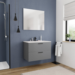  Set complet 80 cm : vasque blanc mat + meuble certifié FSC gris foncé (CERAMIA-4DG80-V)
