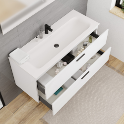 Set complet 120 cm : vasque blanc mat + meuble certifié FSC blanc cassé (CERAMIA-4OW120-V)