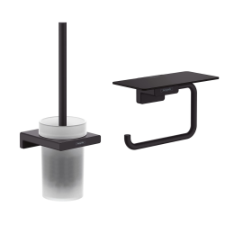 AddStoris Set Brosse de toilette murale + Porte-papier toilette mural avec tablette, Noir mat (41752670-Addstoris)