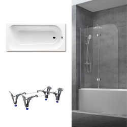 Kaldewei 170x75 cm Ensemble baignoire Saniform universelle + Pare baignoire pivotant chrome + pieds (KW3731-SETP1)