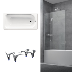 Kaldewei 170x75 cm Ensemble baignoire Saniform universelle + Pare baignoire fixe chrome + pieds (KW3731-SETP3)