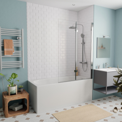 Jika (Groupe Roca) 160x70 cm Ensemble baignoire Riga universelle + Pare baignoire pliable, 2 volets chrome + pieds (3406-SETP)