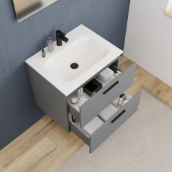 Set complet 60 cm : vasque blanc mat + meuble, gris foncé (CERAMIA-4DG60-V)